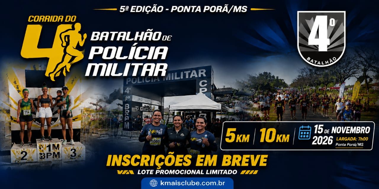 5ª Corrida do 4º BPM: inscrições abertas para 15 de novembro em Ponta Porã