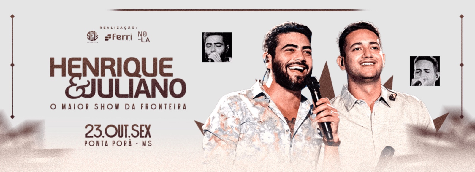 Arte de divulgação do show de Henrique e Juliano em Ponta Porã, com a dupla sorrindo e a data 23 de outubro